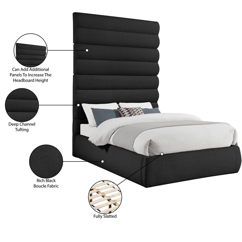 Bowery Hill Contemporary Deep Channel Tufted Rich Black Boucle Fabric Full Bed