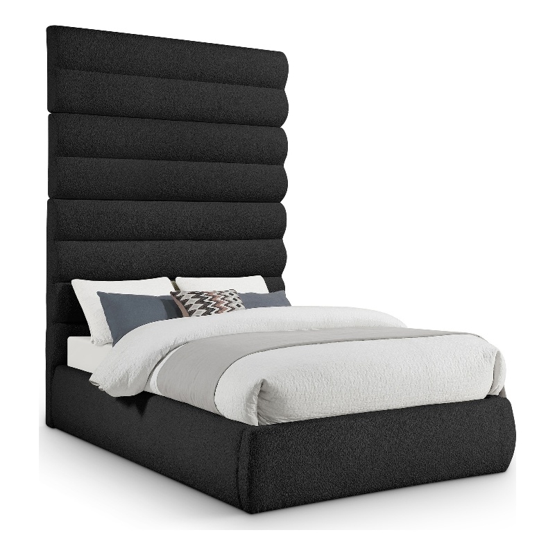 Bowery Hill Contemporary Deep Channel Tufted Rich Black Boucle Fabric Full Bed