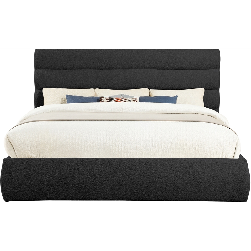 Bowery Hill Contemporary Deep Channel Tufted Rich Black Boucle Fabric King Bed