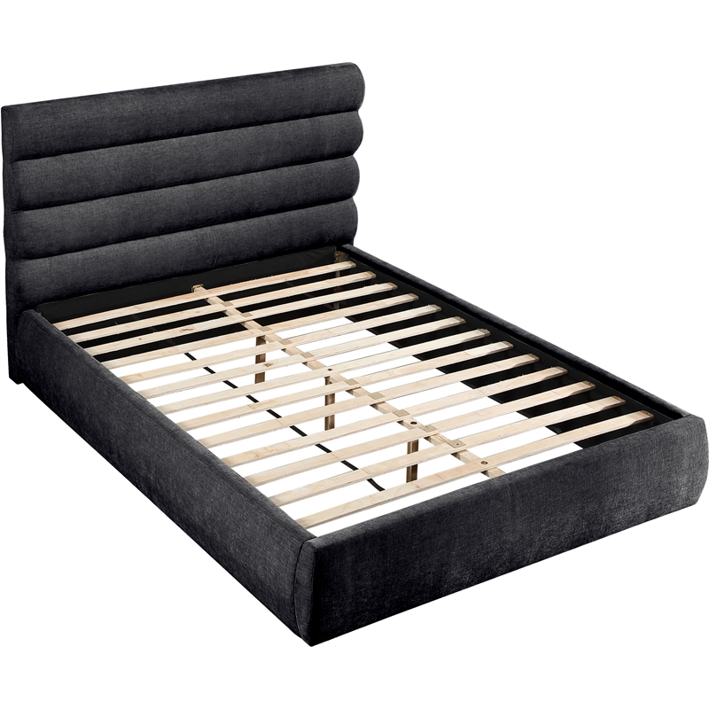 Bowery Hill Contemporary Soft Black Chenille Fabric Queen Bed