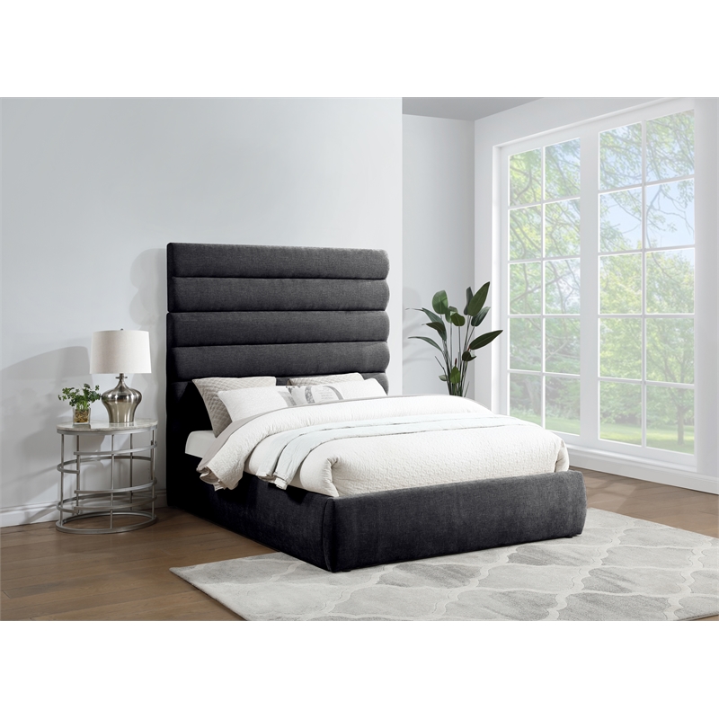 Bowery Hill Contemporary Soft Black Chenille Fabric Queen Bed