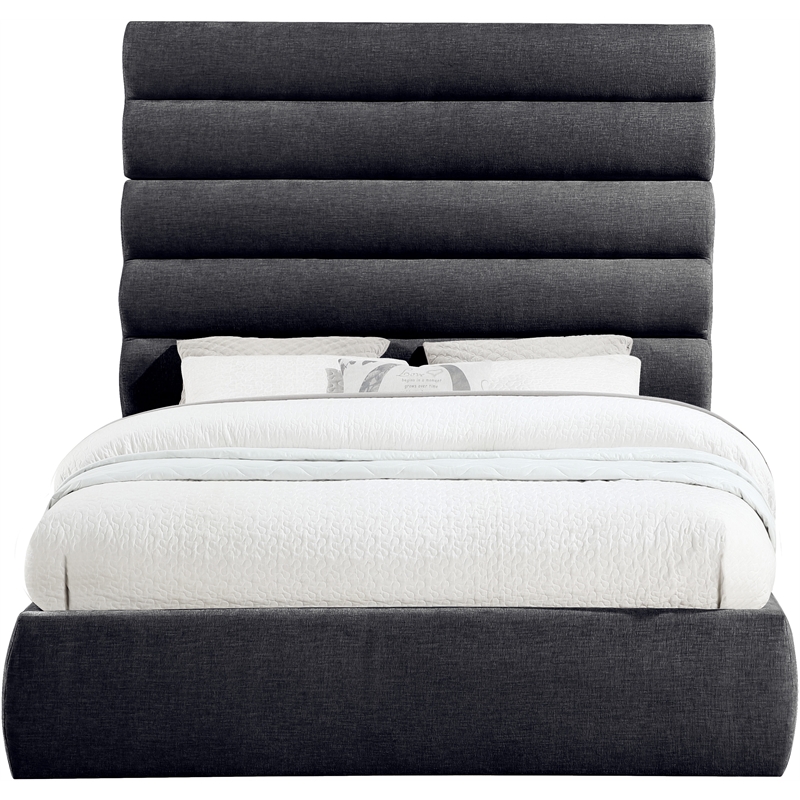 Bowery Hill Contemporary Soft Black Chenille Fabric Queen Bed