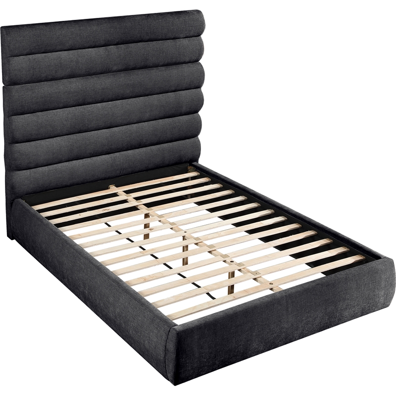Bowery Hill Contemporary Soft Black Chenille Fabric Queen Bed