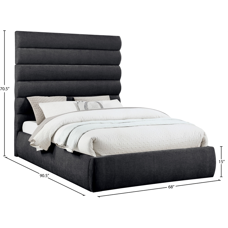Bowery Hill Contemporary Soft Black Chenille Fabric Queen Bed