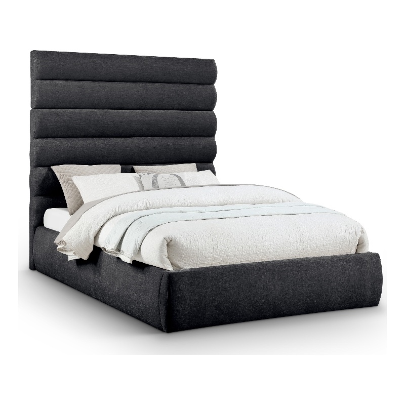 Bowery Hill Contemporary Soft Black Chenille Fabric Queen Bed