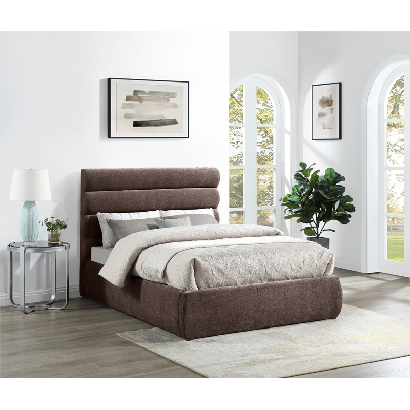 Bowery Hill Contemporary Soft Brown Chenille Fabric Full Bed