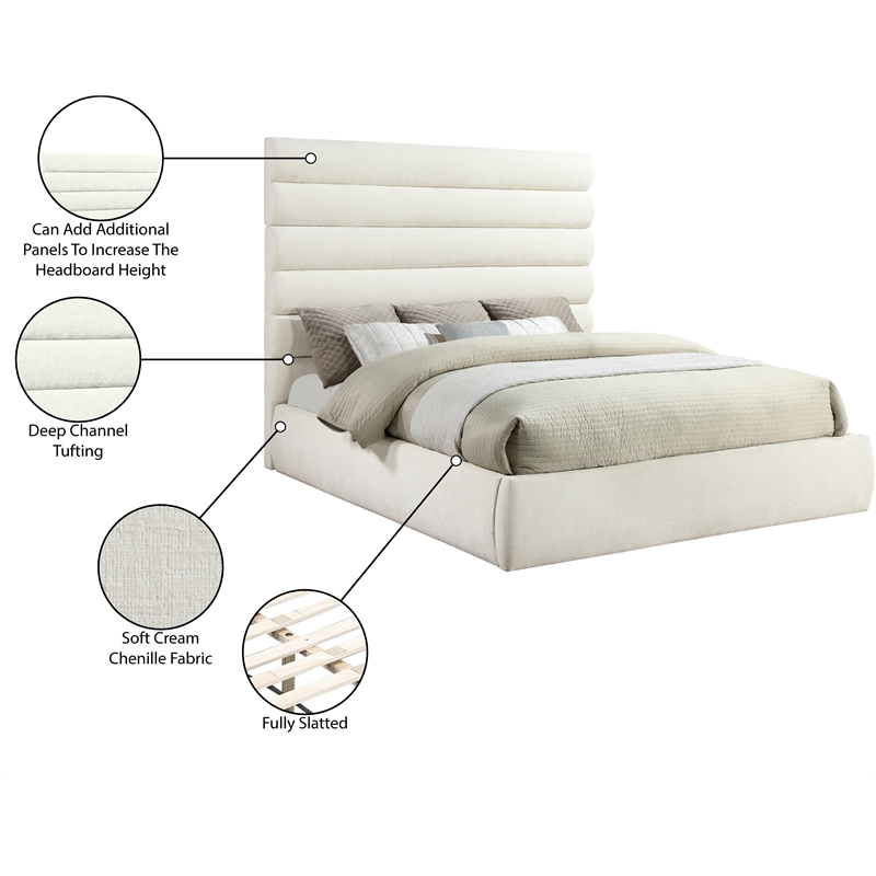 Bowery Hill Contemporary Soft Cream Chenille Fabric King Bed