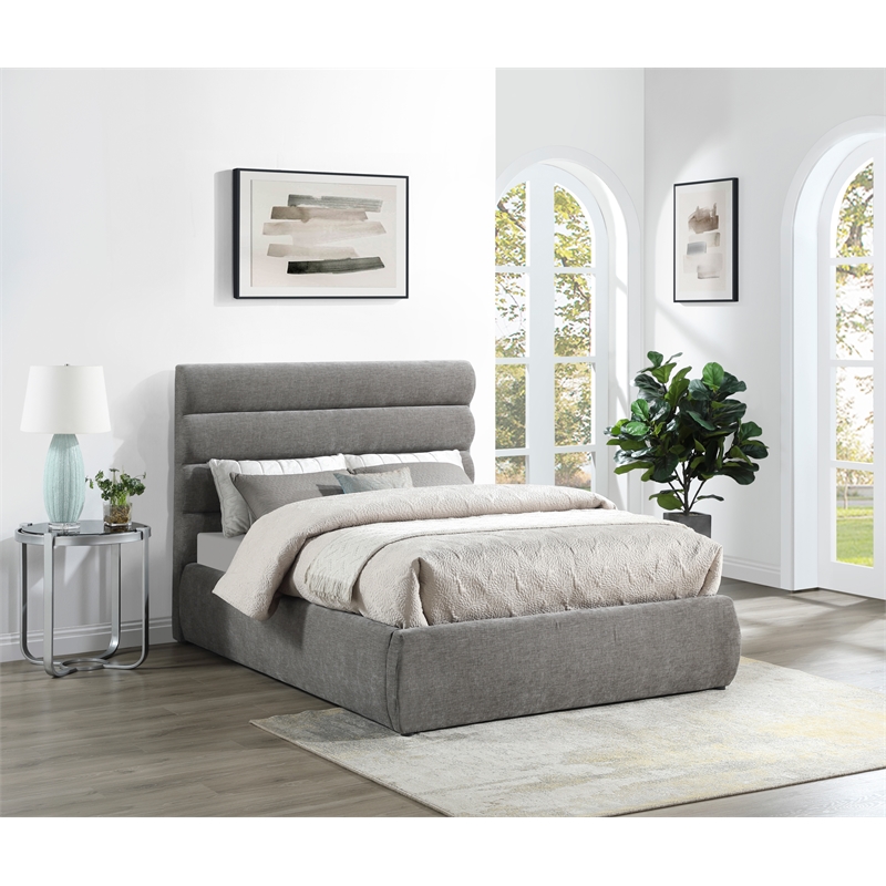 Bowery Hill Contemporary Deep Channel Tufted Soft Grey Chenille Fabric Full Bed