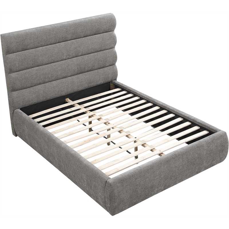 Bowery Hill Contemporary Deep Channel Tufted Soft Grey Chenille Fabric Full Bed