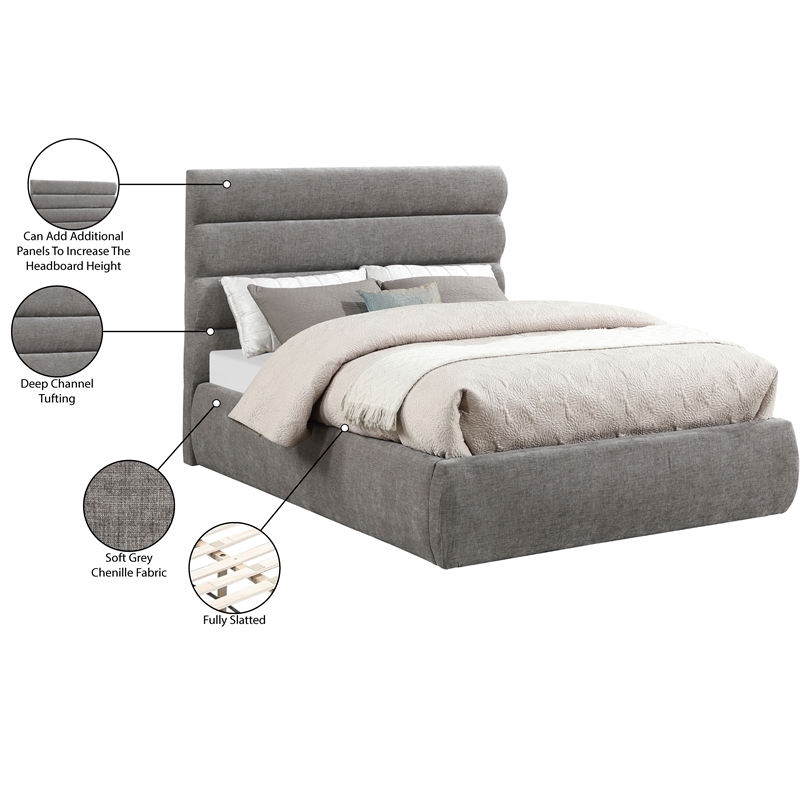 Bowery Hill Contemporary Deep Channel Tufted Soft Grey Chenille Fabric Full Bed