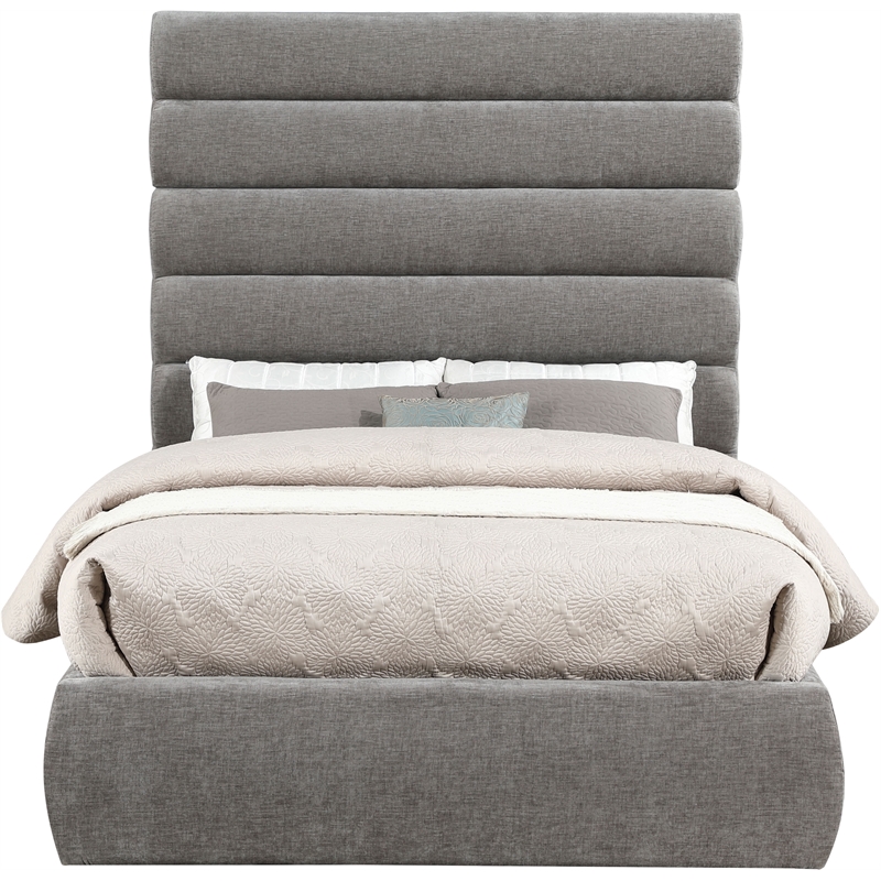 Bowery Hill Contemporary Deep Channel Tufted Soft Grey Chenille Fabric Full Bed