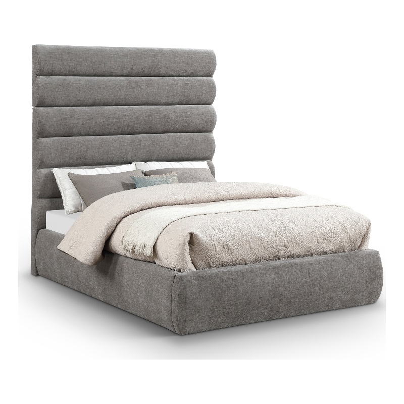 Bowery Hill Contemporary Deep Channel Tufted Soft Grey Chenille Fabric Full Bed