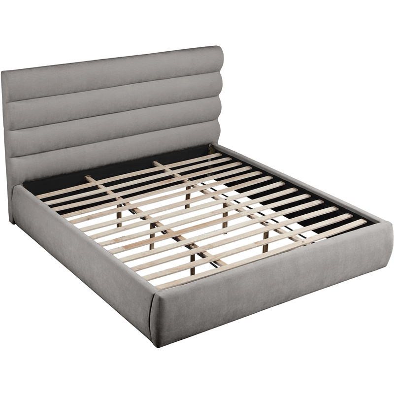 Bowery Hill Contemporary Deep Channel Tufted Soft Grey Chenille Fabric King Bed