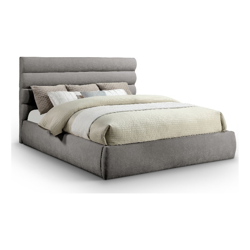 Bowery Hill Contemporary Deep Channel Tufted Soft Grey Chenille Fabric King Bed