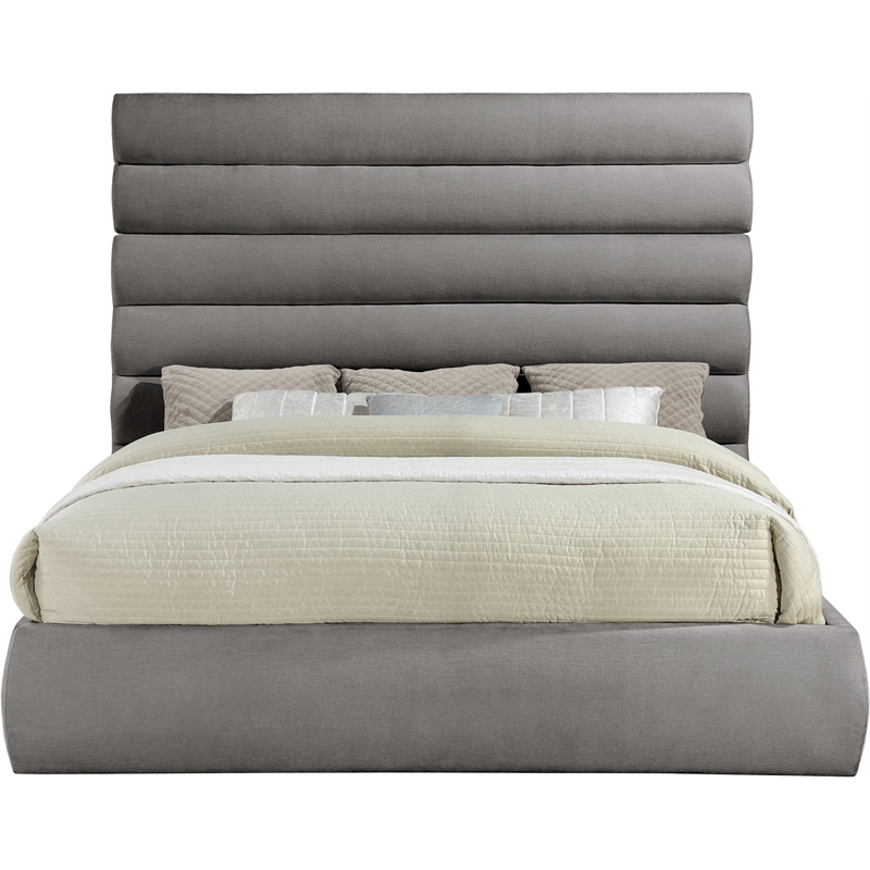 Bowery Hill Contemporary Deep Channel Tufted Soft Grey Chenille Fabric King Bed
