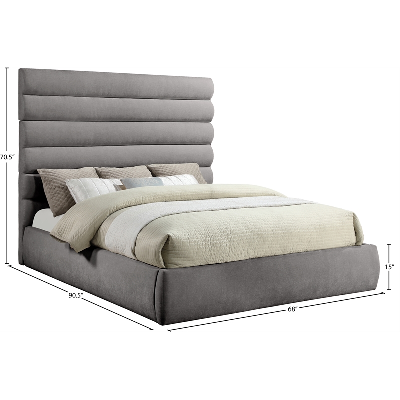 Bowery Hill Contemporary Deep Channel Tufted Soft Grey Chenille Fabric King Bed