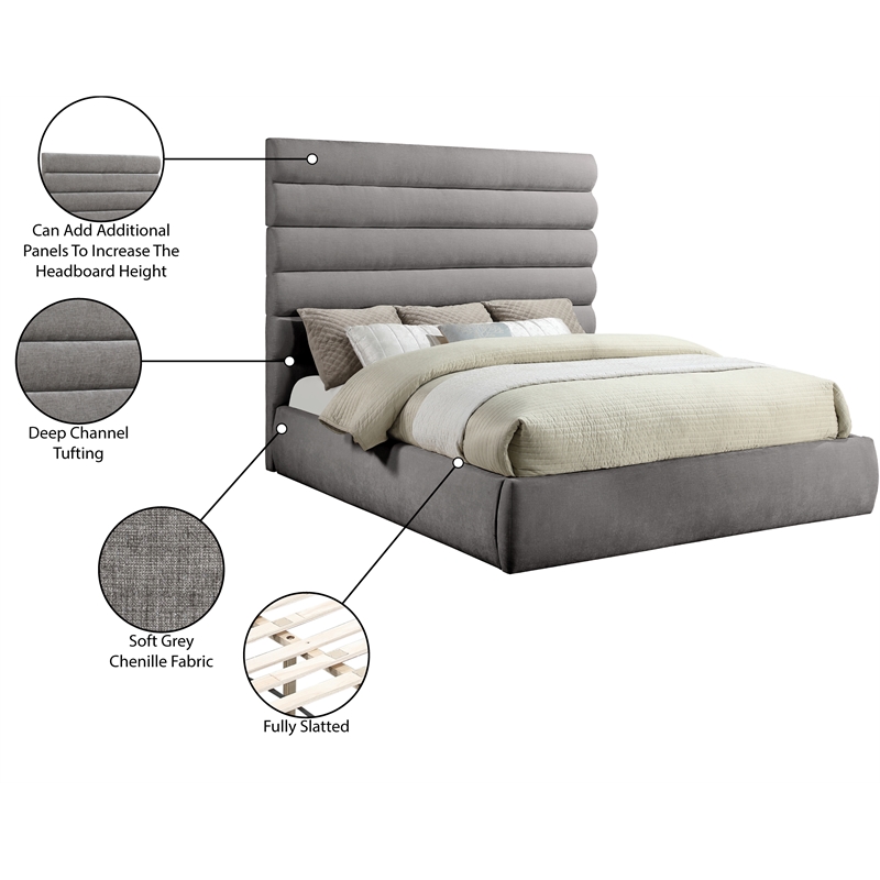 Bowery Hill Contemporary Deep Channel Tufted Soft Grey Chenille Fabric King Bed