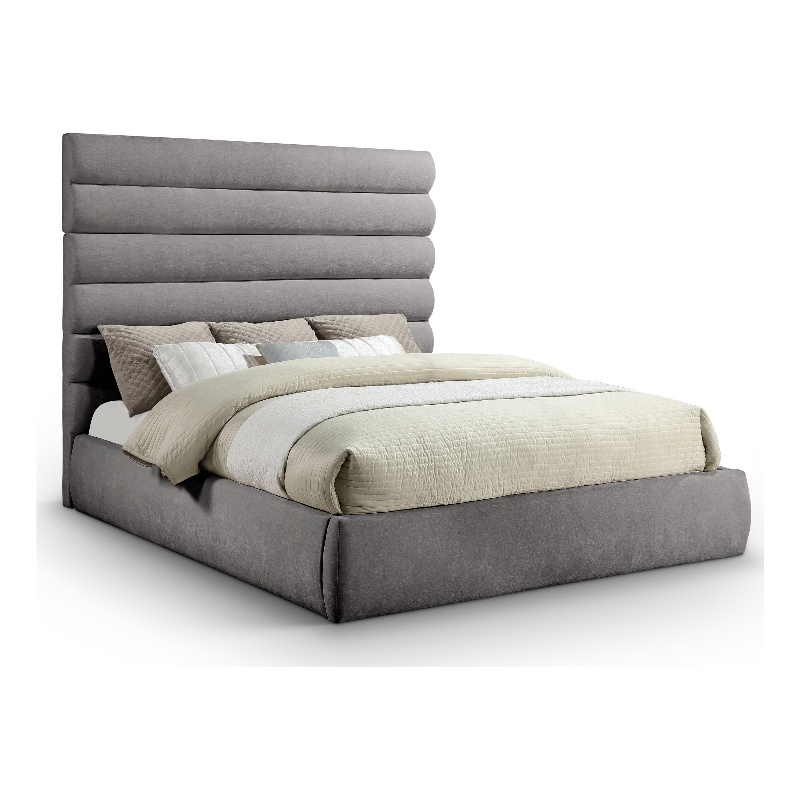 Bowery Hill Contemporary Deep Channel Tufted Soft Grey Chenille Fabric King Bed
