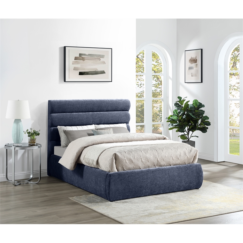 Bowery Hill Contemporary Deep Channel Tufted Soft Navy Chenille Fabric Full Bed