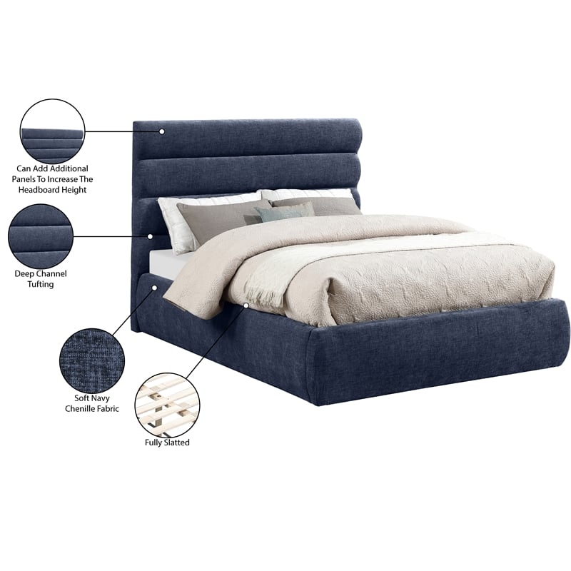 Bowery Hill Contemporary Deep Channel Tufted Soft Navy Chenille Fabric Full Bed