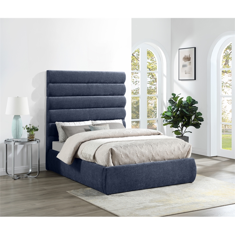 Bowery Hill Contemporary Deep Channel Tufted Soft Navy Chenille Fabric Full Bed