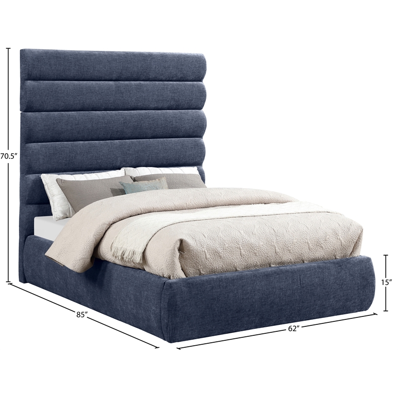 Bowery Hill Contemporary Deep Channel Tufted Soft Navy Chenille Fabric Full Bed