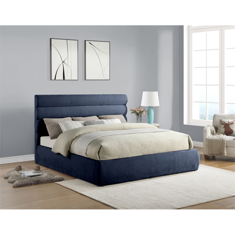 Bowery Hill Contemporary Deep Channel Tufted Soft Navy Chenille Fabric King Bed
