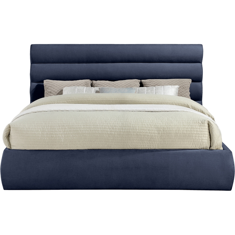 Bowery Hill Contemporary Deep Channel Tufted Soft Navy Chenille Fabric King Bed