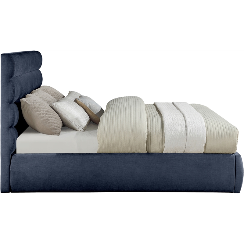 Bowery Hill Contemporary Deep Channel Tufted Soft Navy Chenille Fabric King Bed