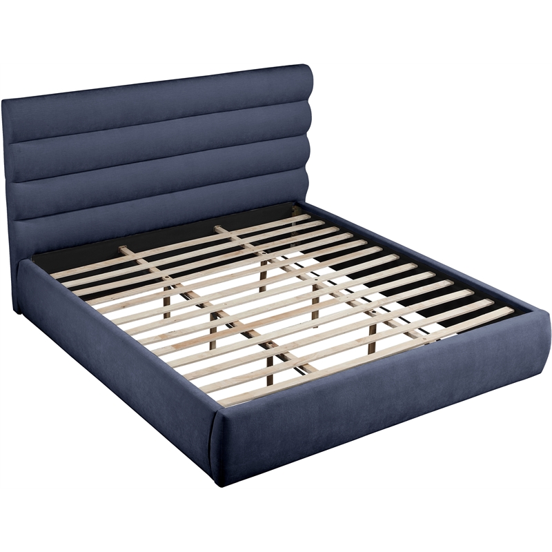 Bowery Hill Contemporary Deep Channel Tufted Soft Navy Chenille Fabric King Bed