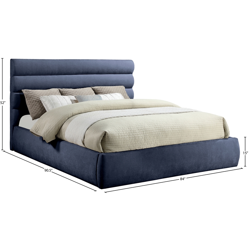 Bowery Hill Contemporary Deep Channel Tufted Soft Navy Chenille Fabric King Bed