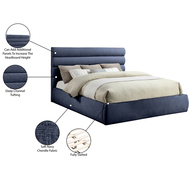 Bowery Hill Contemporary Deep Channel Tufted Soft Navy Chenille Fabric King Bed