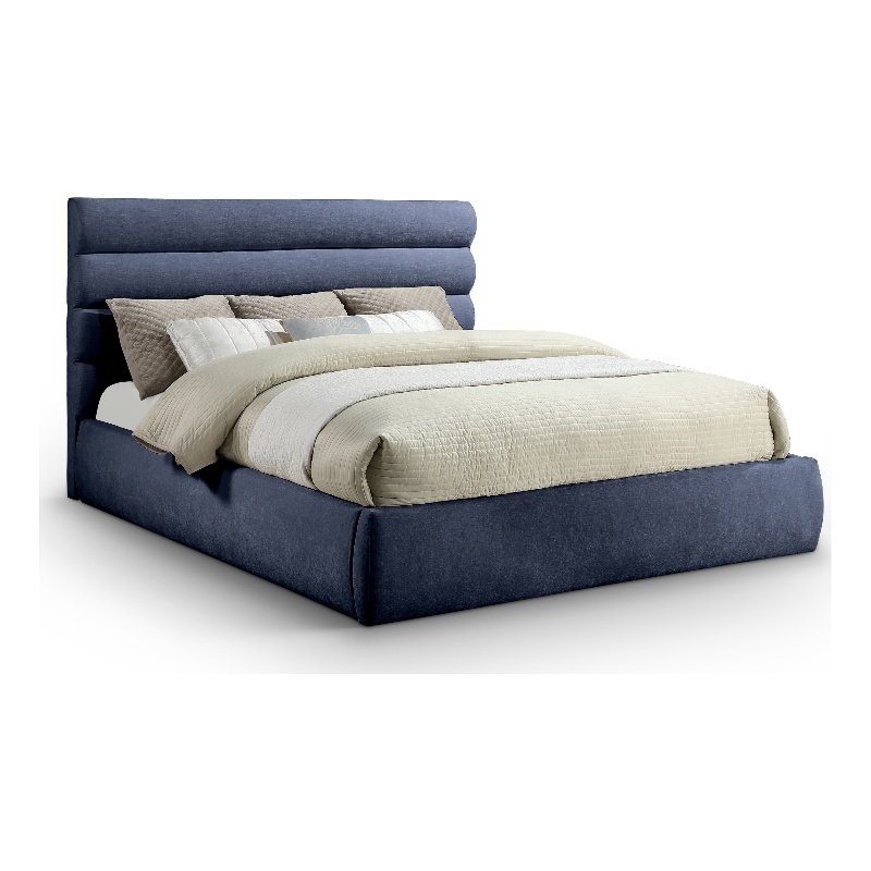 Bowery Hill Contemporary Deep Channel Tufted Soft Navy Chenille Fabric King Bed