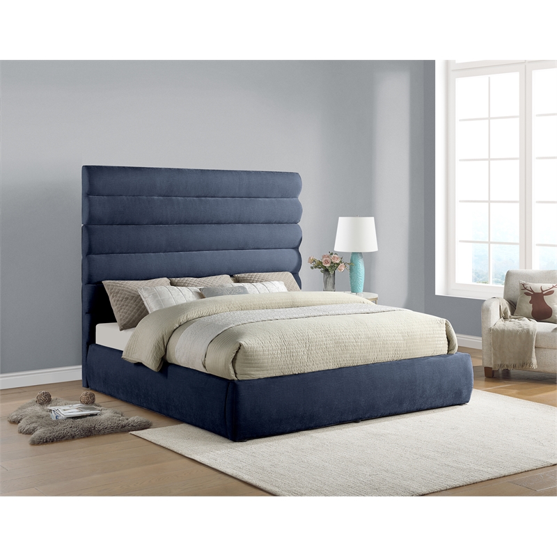 Bowery Hill Contemporary Deep Channel Tufted Soft Navy Chenille Fabric King Bed