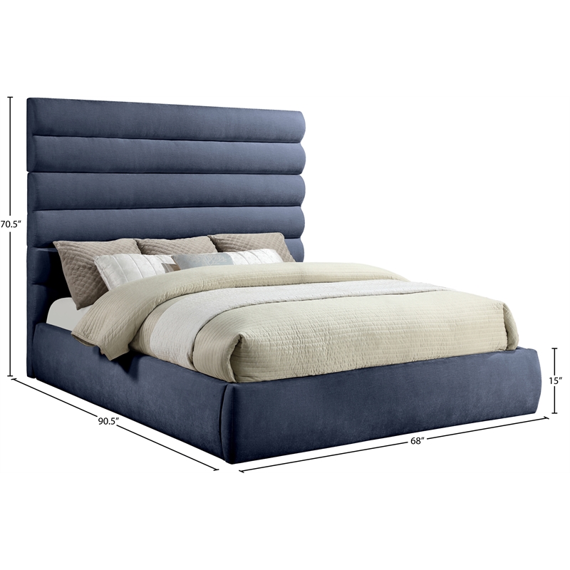 Bowery Hill Contemporary Deep Channel Tufted Soft Navy Chenille Fabric King Bed