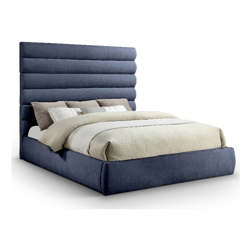 Bowery Hill Contemporary Deep Channel Tufted Soft Navy Chenille Fabric King Bed