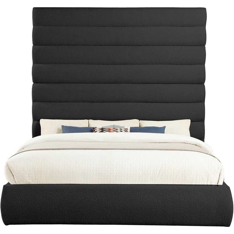 Bowery Hill Contemporary Deep Channel Tufted Rich Black Boucle Fabric King Bed