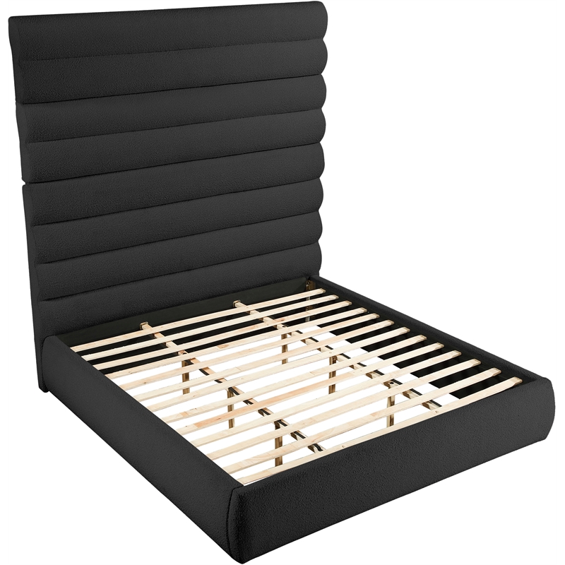 Bowery Hill Contemporary Deep Channel Tufted Rich Black Boucle Fabric King Bed