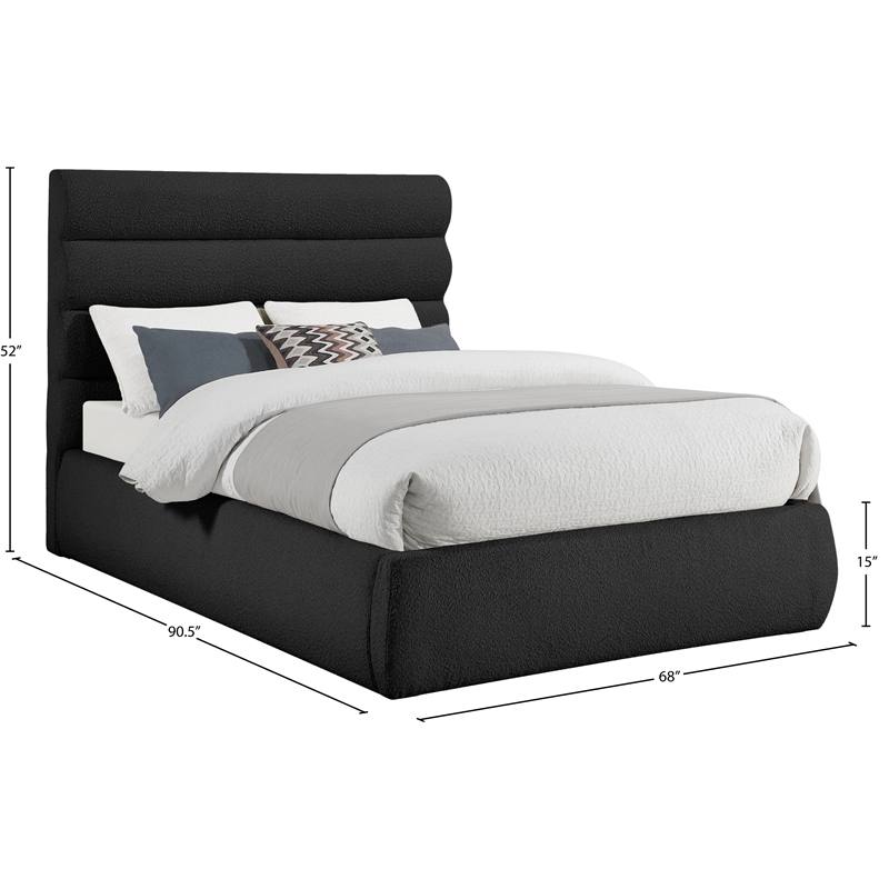 Bowery Hill Contemporary Deep Channel Tufted Rich Black Boucle Fabric Queen Bed