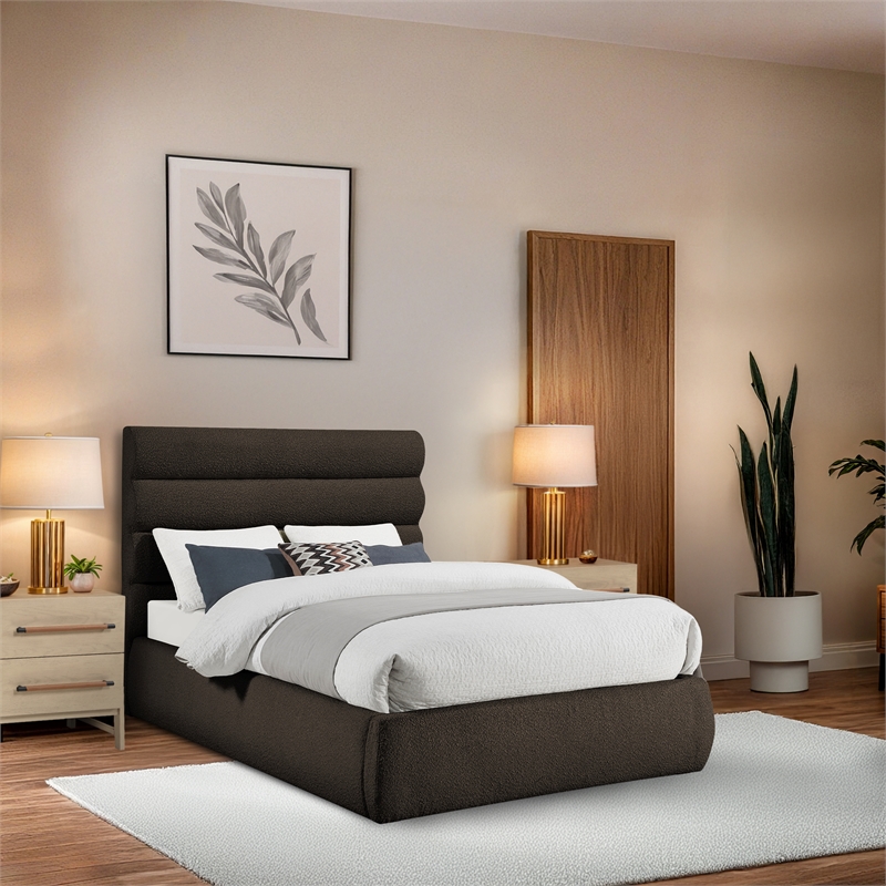 Bowery Hill Contemporary Deep Channel Tufted Rich Brown Boucle Fabric Full Bed