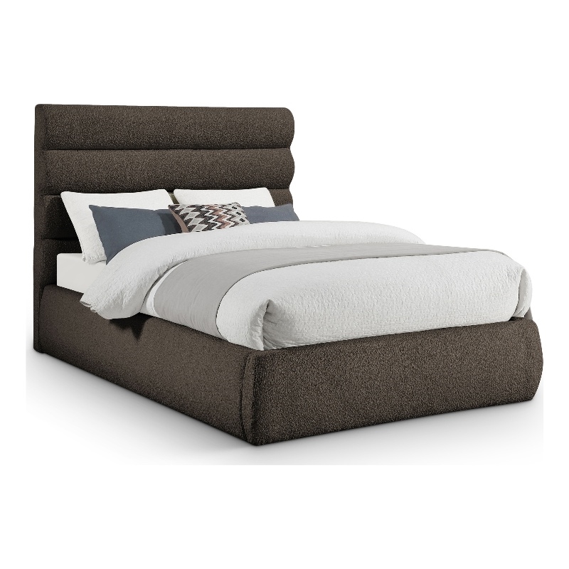 Bowery Hill Contemporary Deep Channel Tufted Rich Brown Boucle Fabric Full Bed