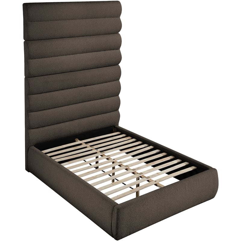 Bowery Hill Contemporary Deep Channel Tufted Rich Brown Boucle Fabric Full Bed