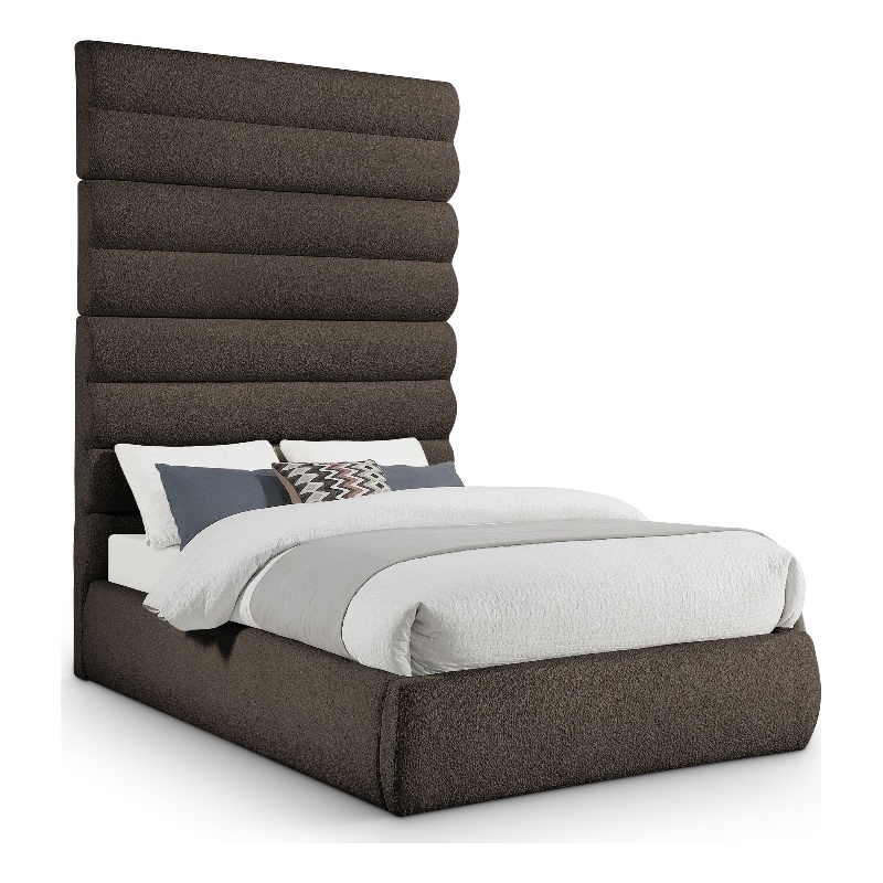 Bowery Hill Contemporary Deep Channel Tufted Rich Brown Boucle Fabric Full Bed