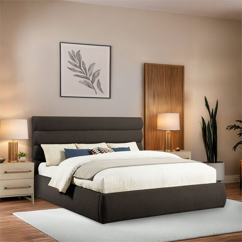 Bowery Hill Contemporary Deep Channel Tufted Rich Brown Boucle Fabric King Bed
