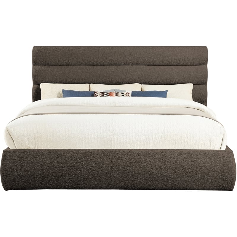 Bowery Hill Contemporary Deep Channel Tufted Rich Brown Boucle Fabric King Bed
