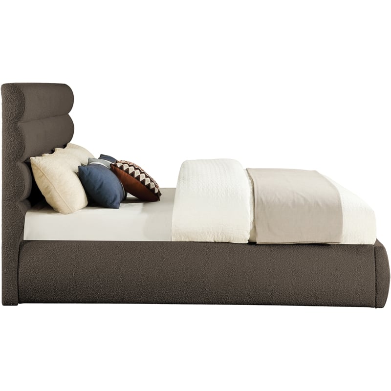 Bowery Hill Contemporary Deep Channel Tufted Rich Brown Boucle Fabric King Bed