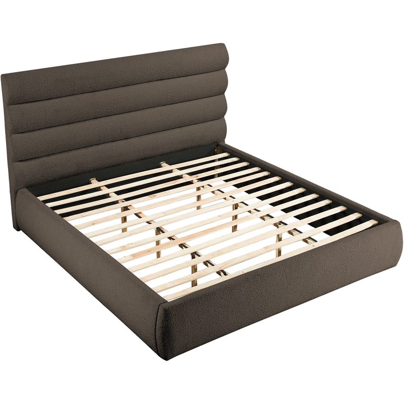 Bowery Hill Contemporary Deep Channel Tufted Rich Brown Boucle Fabric King Bed