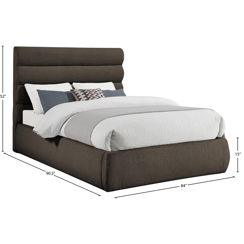Bowery Hill Contemporary Deep Channel Tufted Rich Brown Boucle Fabric King Bed