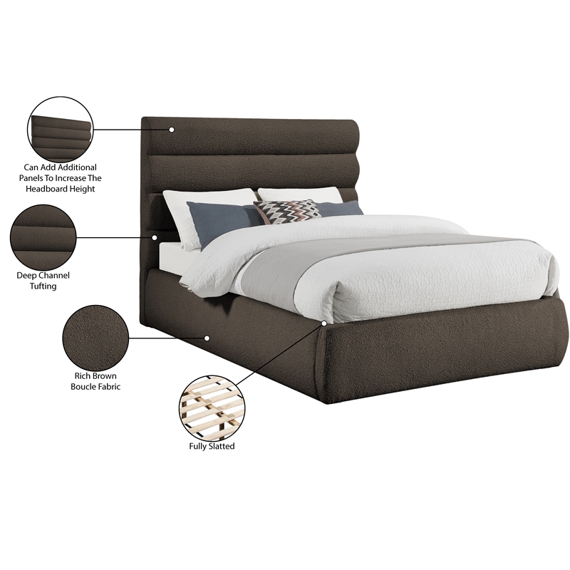 Bowery Hill Contemporary Deep Channel Tufted Rich Brown Boucle Fabric King Bed