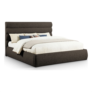 Bowery Hill Contemporary Deep Channel Tufted Rich Brown Boucle Fabric King Bed